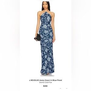 Stone cold fox Avery dress in blue floral w/ removable scarf